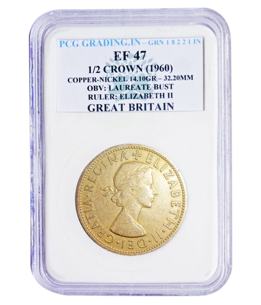    			(PCG GRADED) 1/2 CROWN (1960)  RULER : ELIZABETH II GREAT BRITAIN 100% ORIGINAL PCG GRADED COPPER-NICKLE COIN