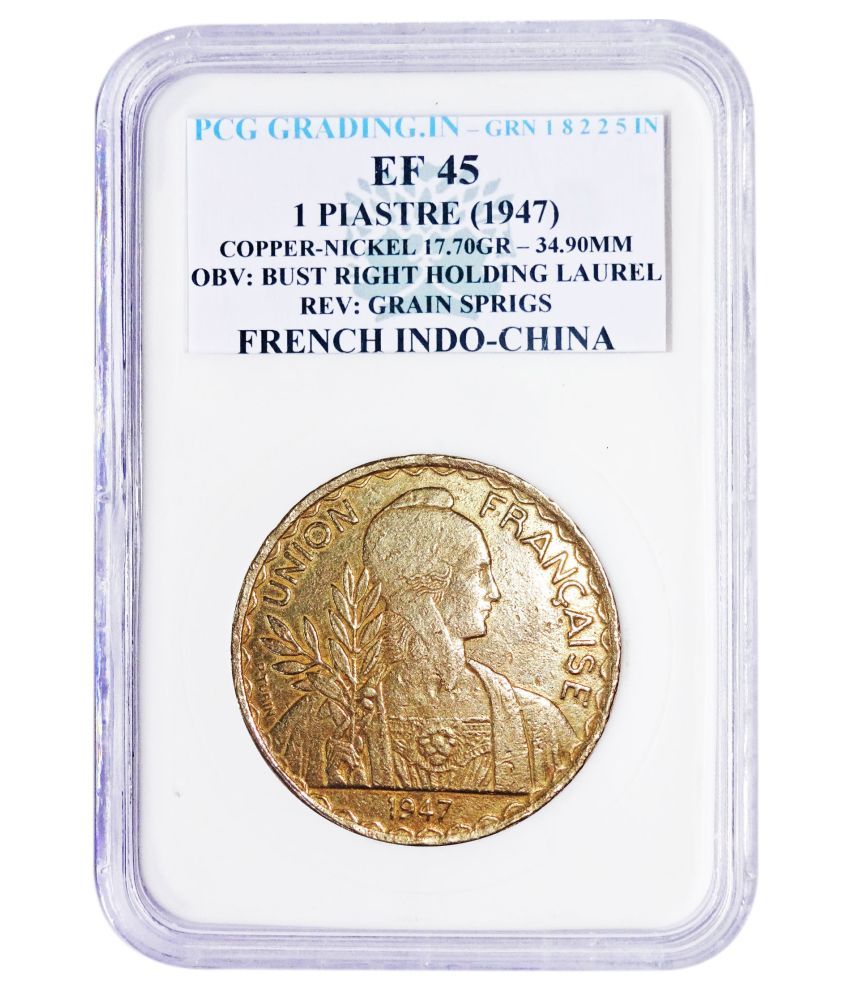     			(PCG GRADED) 1 PIASTRE (1947) OBV : BUST RIGHT HOLDING LAUREL REV : GRAIN SPRIGS FRENCH INDO - CHINA 100% ORIGINAL PCG GRADED COPPER COIN