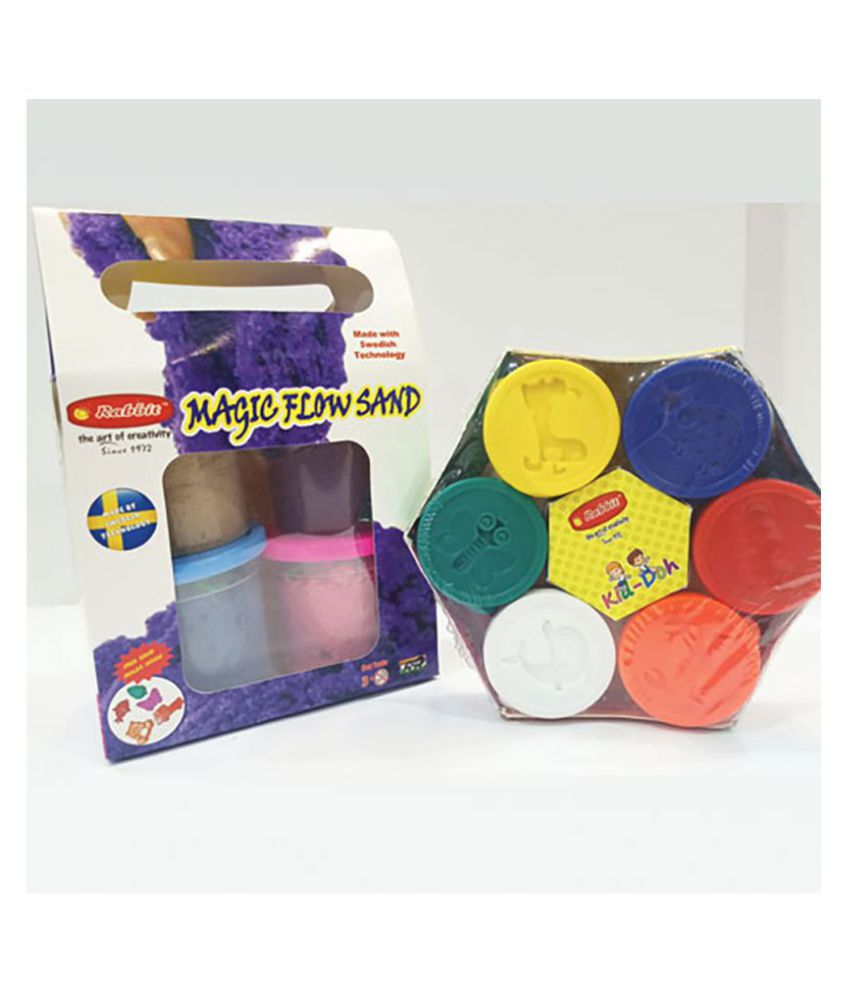     			RABBIT'S Magic Flow Sand Gift Pack|+RABBIT Kid Doh Happy Pack|Play Doh Sand|Play Sand for Kids with 10+ Sand Toys|Kinetic Sand With Moulds|Kids Playing Sand|Play Sand for Children|Play Doh Set|Play Doh for Kids|Play Sand toys|Ideal age 3+|