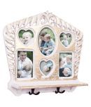 Home Sparkle Wall Shelf W/Photoframe & Hooks Engineered Wood (Golden White) (50 x11.5 x45)