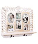 Home Sparkle Wall Shelf W/Photoframe & Hooks Engineered Wood (Golden White) (56 x11 x48)