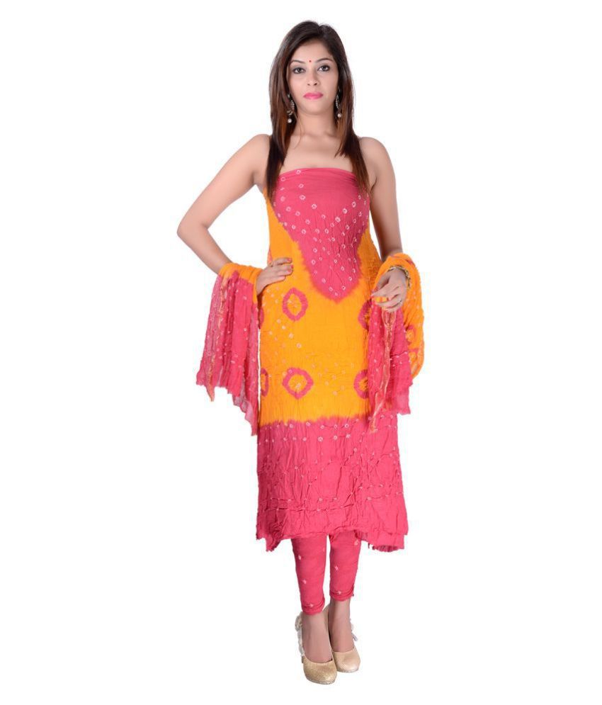    			Apratim Pink,Yellow Cotton Unstitched Dress Material -