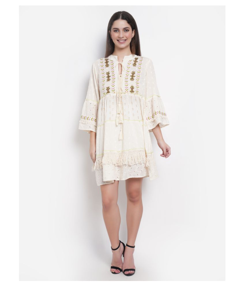     			9 Impression Cotton Off White A- line Dress -
