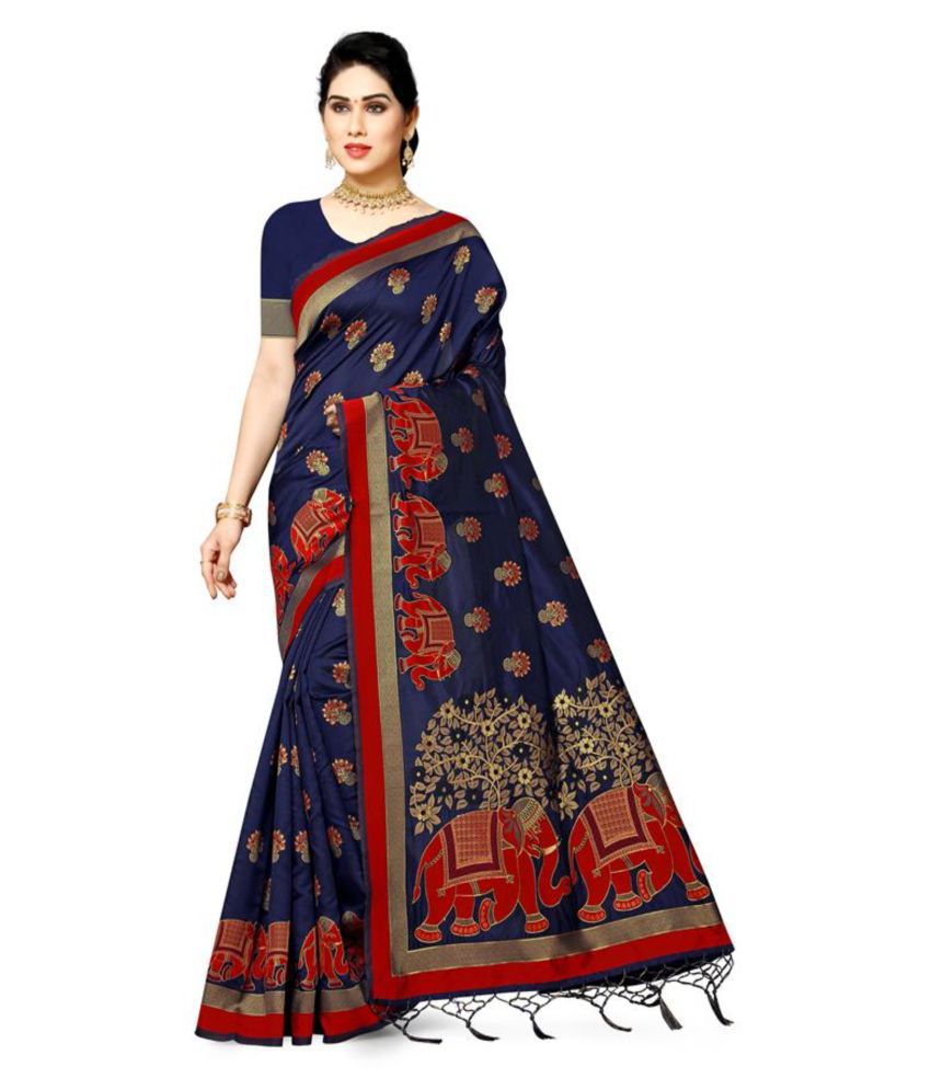    			NENCY FASHION - Blue Banarasi Silk Saree With Blouse Piece (Pack of 1)