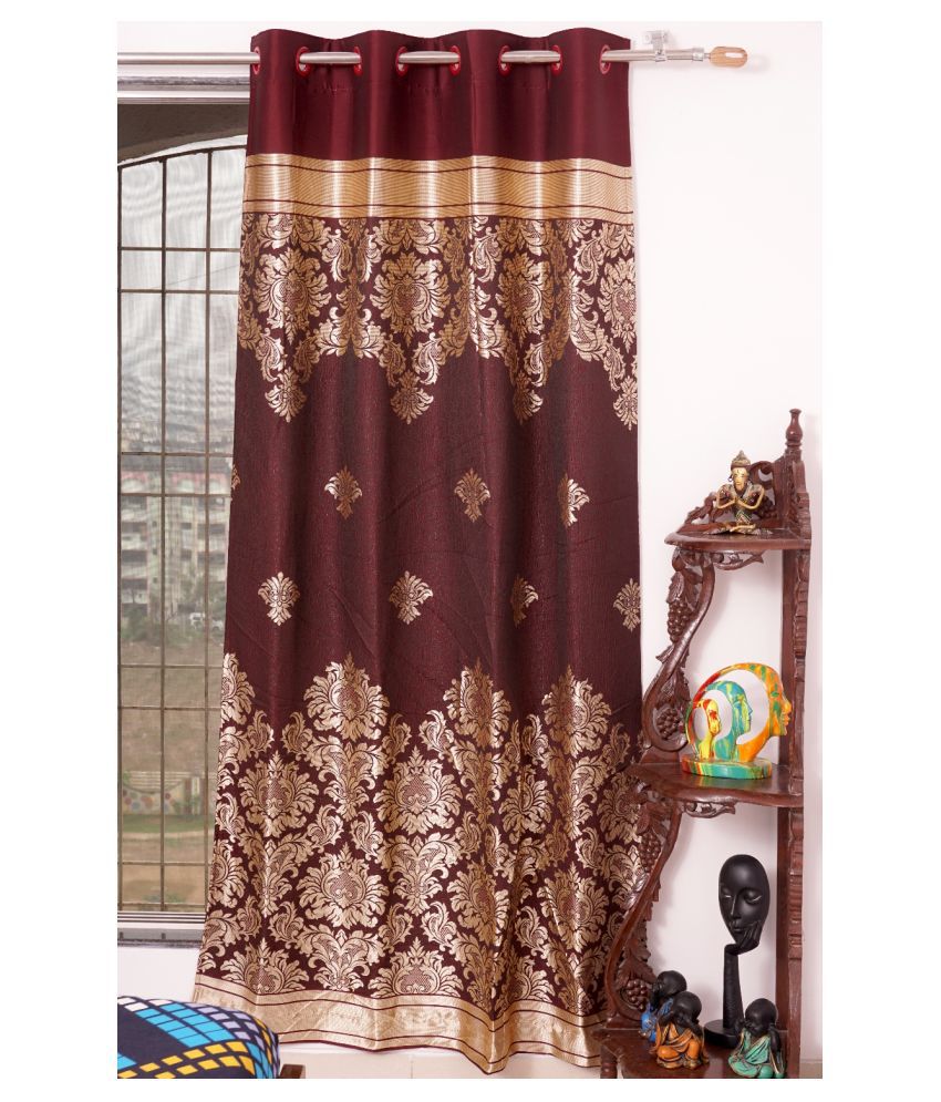 parda online Single Door Semi-Transparent Eyelet Polyester Maroon Curtains ( 213 x 121 cm )