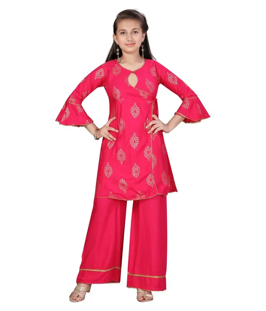 Aarika Girls Rani Color Round Neck Party Wear Kurti Palazzo Set - Buy  Aarika Girls Rani Color Round Neck Party Wear Kurti Palazzo Set Online at  Low Price - Snapdeal