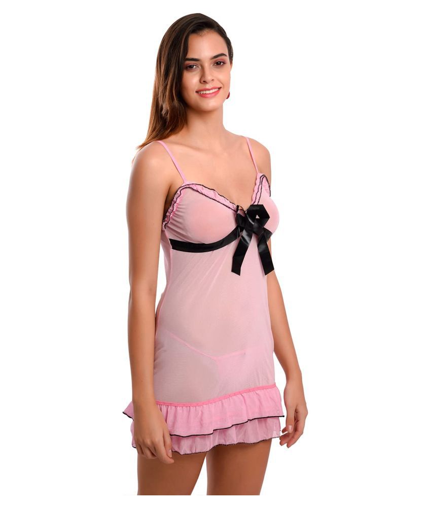     			CELOSIA Net Baby Doll Dresses With Panty - Pink Single