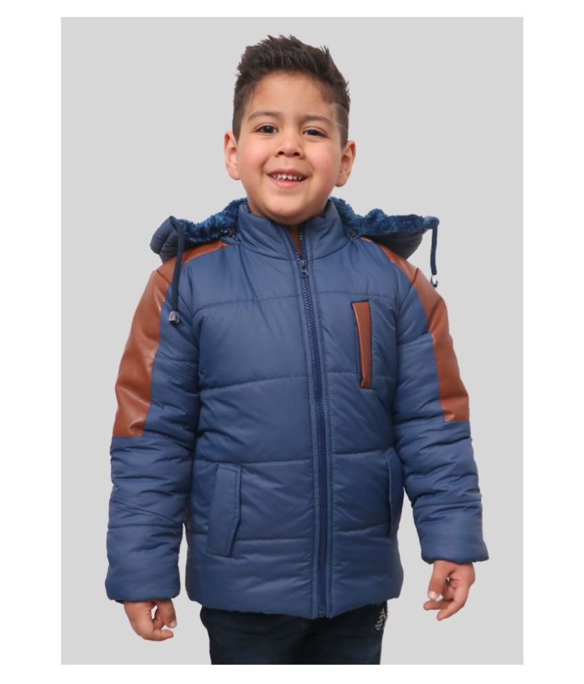     			VERO AMORE Kid's Winter Wear Navy Solid Full Sleeves Padded Hooded Jacket
