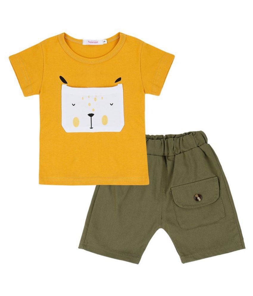 Hopscotch Boys Cotton Animal Print T-Shirt And Short Set in Yellow Color For Ages 2-3 Years (MXH-2404490)
