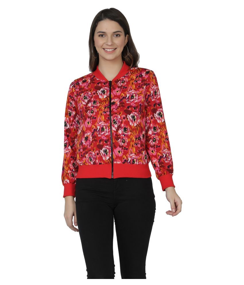     			NUEVOSDAMAS Polyester Red Bomber Jackets Single