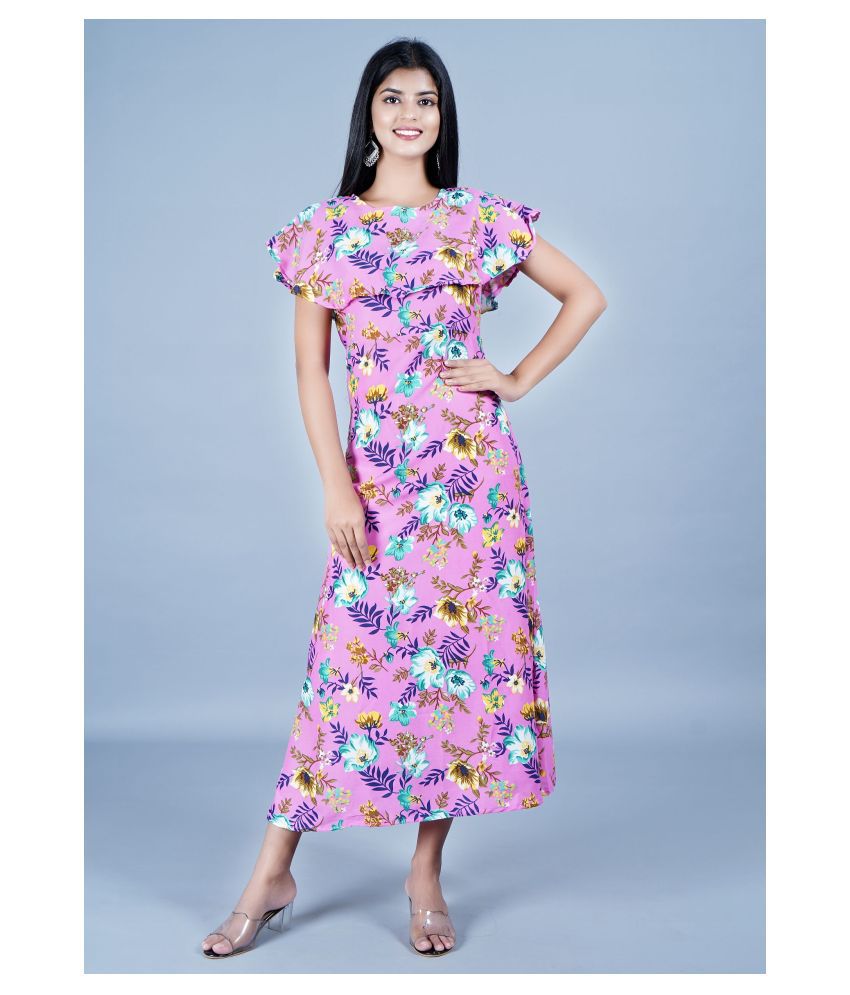     			Rangun Crepe Pink A- line Dress - Single