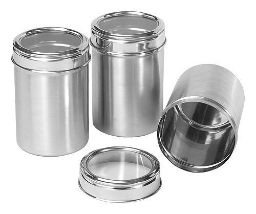     			Dynore 3Pc Steel Kitchen Storage Canisters/Jars Set with See Through Lid (500, 750, 1000ml)
