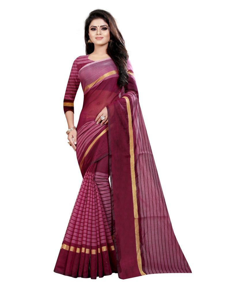     			Aika - Maroon Cotton Blend Saree With Blouse Piece (Pack of 1)