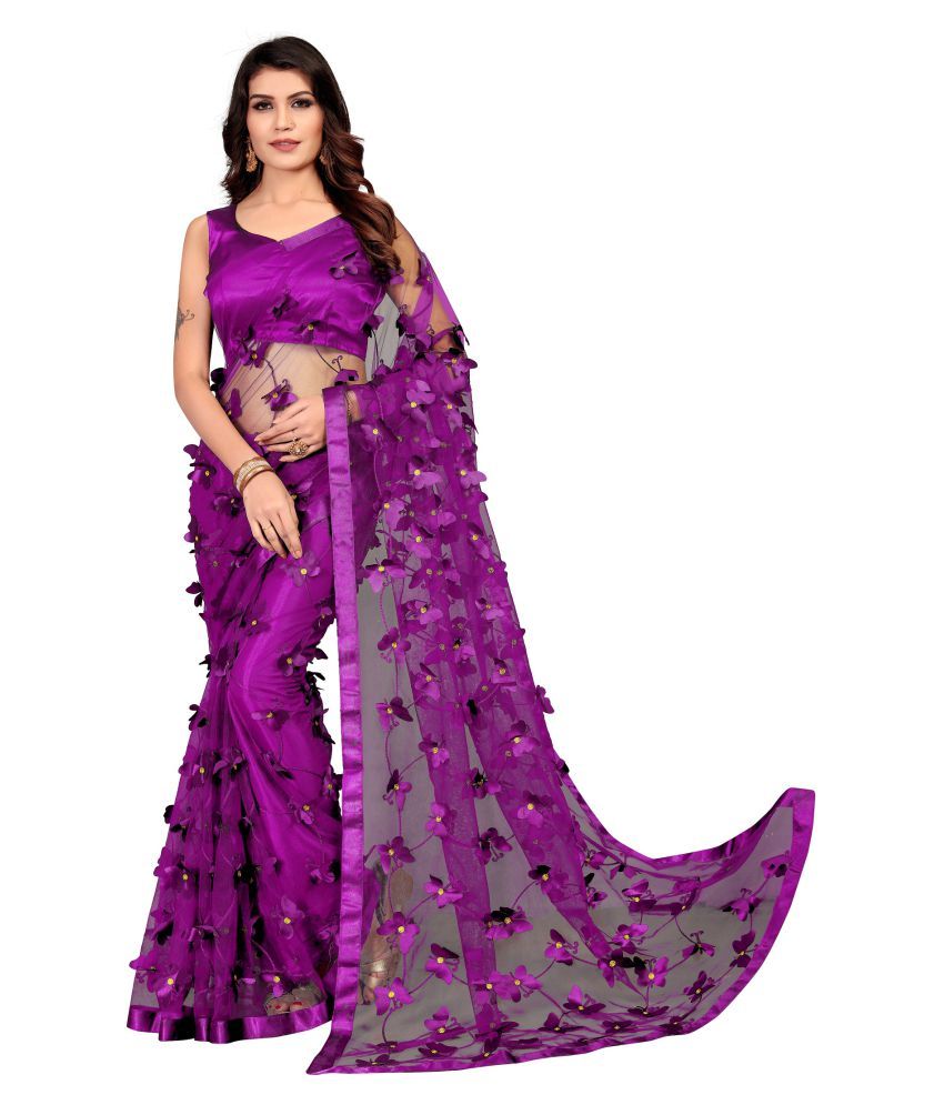     			Apnisha Purple Net Saree - Single