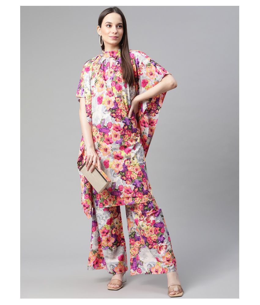 Cottinfab - Kaftan Crepe Multicoloured Women's Stitched Salwar Suit ( Pack of 1 )