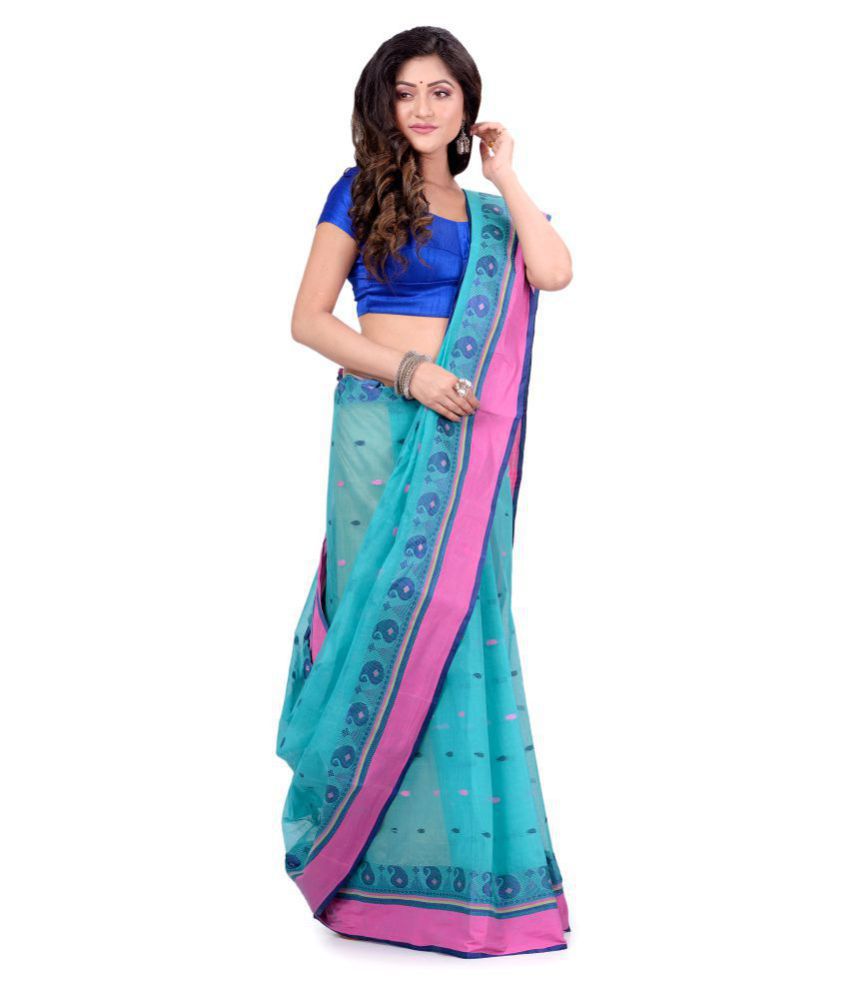     			Desh Bidesh - Blue Cotton Blend Saree Without Blouse Piece ( Pack of 1 )