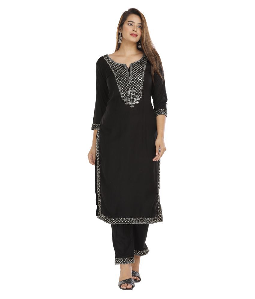     			JC4U - Black Straight Rayon Women's Stitched Salwar Suit ( Pack of 1 )