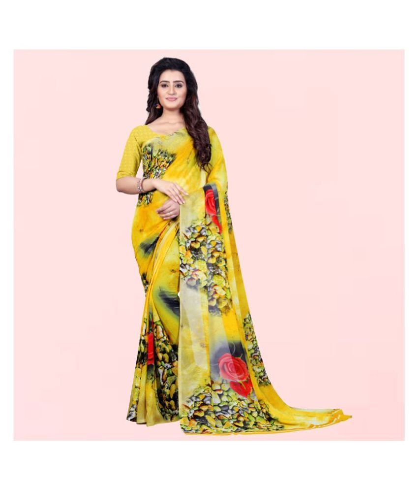     			ANAND SAREES - Yellow Georgette Saree With Blouse Piece (Pack of 1)