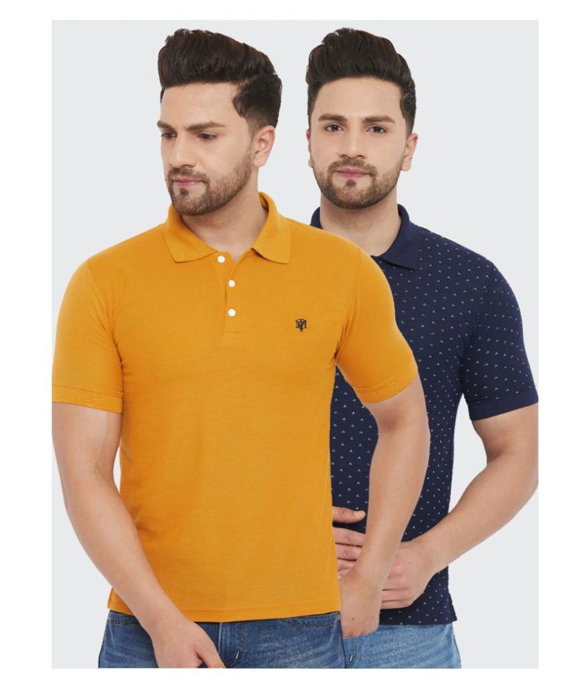 The Million Club - Yellow Cotton Blend Regular Fit Men's Polo T Shirt ( Pack of 2 )