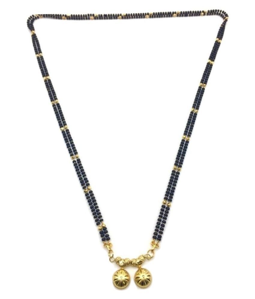     			Women's Jewellery Gold Plated Mangalsutra Necklace 28-Inches Length Chain Golden Vati Tanmaniya Pendant Traditional Black & Gold Beads Double Line Layer Long Mangalsutra For Women and Girl
