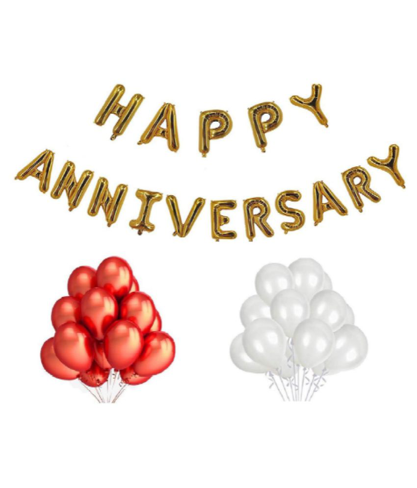     			Blooms Event Golden  Happy Anniversary Foil Balloon +Red  & White balloon Combo set