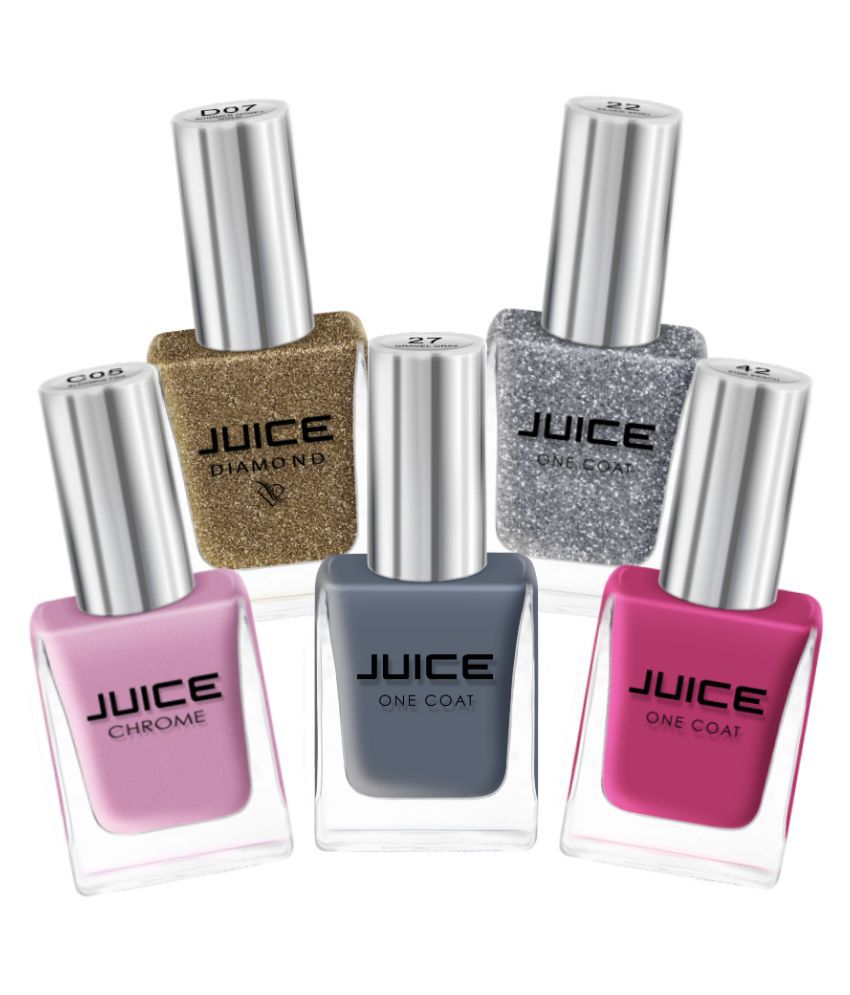     			Juice PINK,GOLD,SILVER,GRAY,PINK PEACH Nail Polish C05,D07,22,27,42 Multi Glossy Pack of 5 55 mL