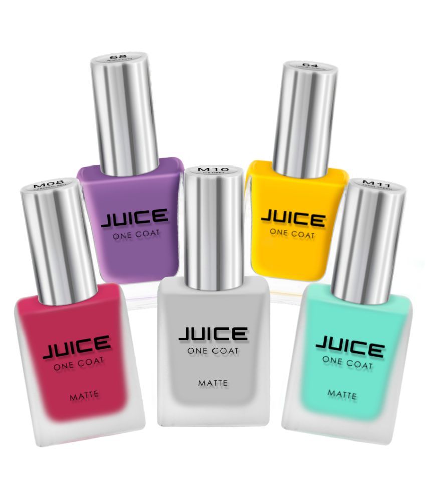     			Juice RED,ICE GREY,GREEN,CADMIUM,PURPLE Nail Polish M08,M10,M11,64,68 Multi Glossy Pack of 5 55 mL