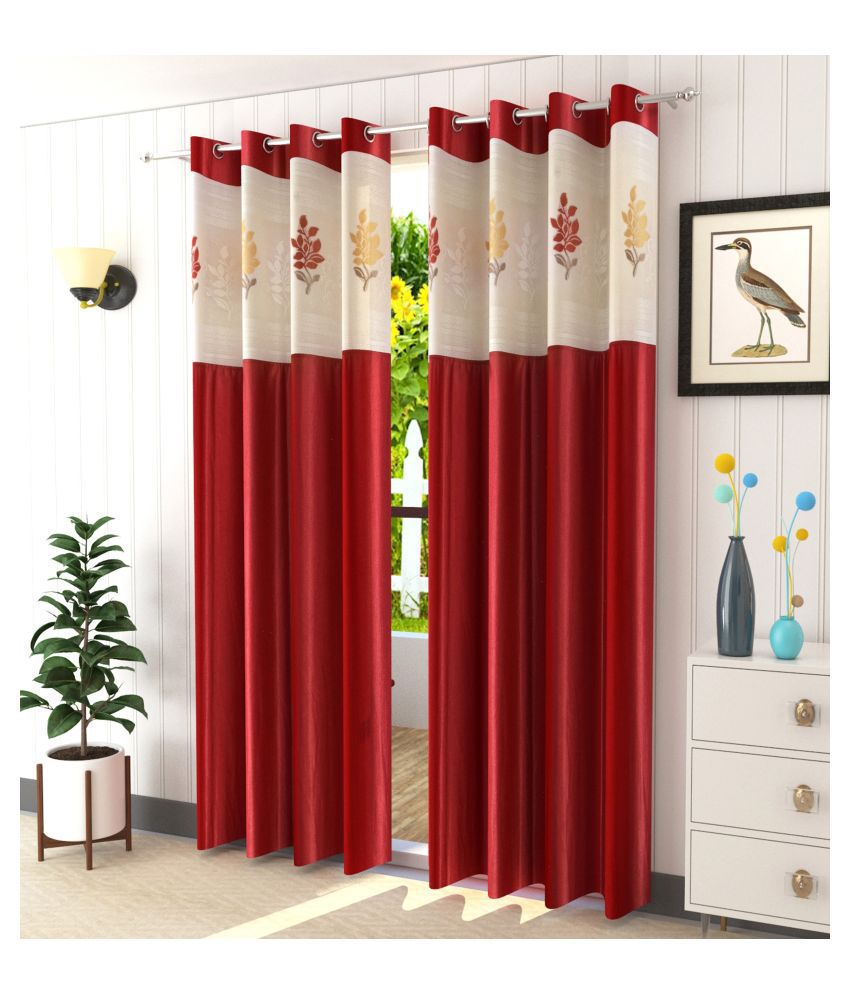     			LaVichitra Floral Semi-Transparent Eyelet Window Curtain 5ft (Pack of 2) - Maroon