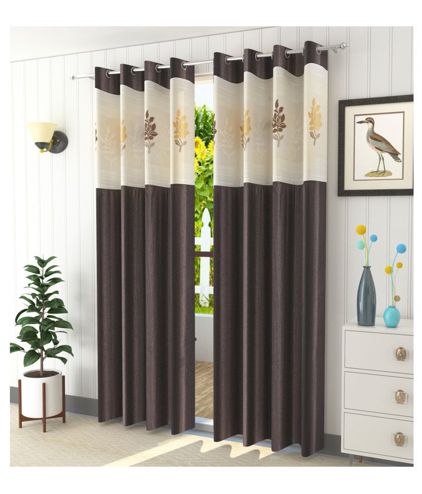     			LaVichitra Floral Semi-Transparent Eyelet Door Curtain 6ft (Pack of 2) - Coffee