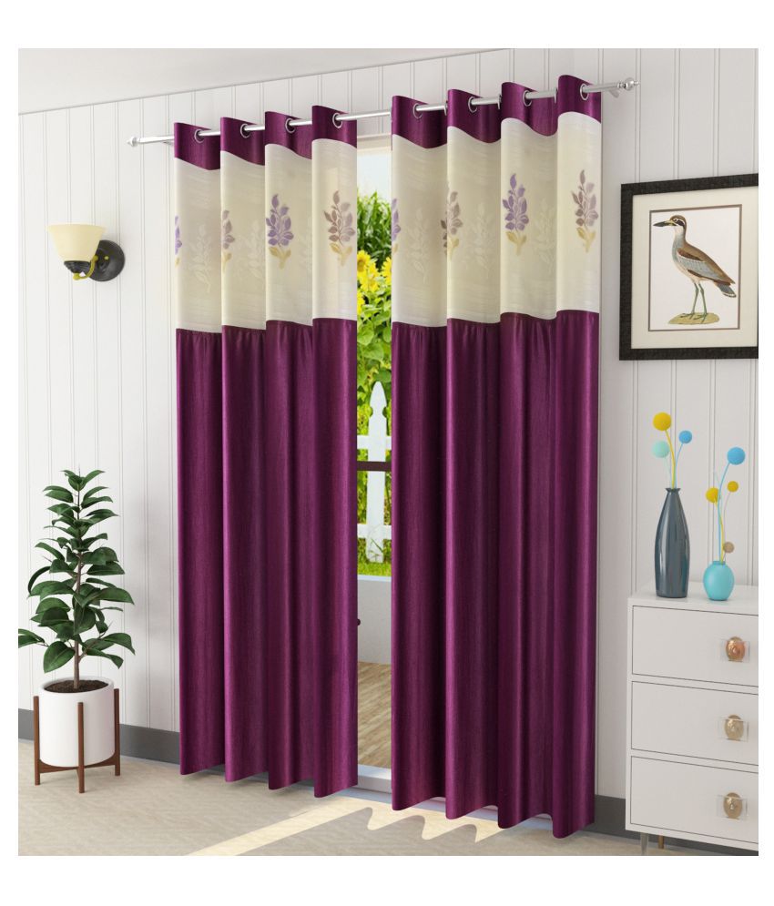     			LaVichitra Floral Semi-Transparent Eyelet Window Curtain 5ft (Pack of 2) - Wine