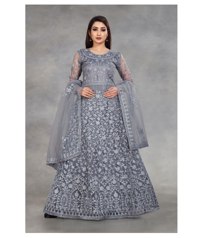     			Aika Grey Net Ethnic Gown - Single