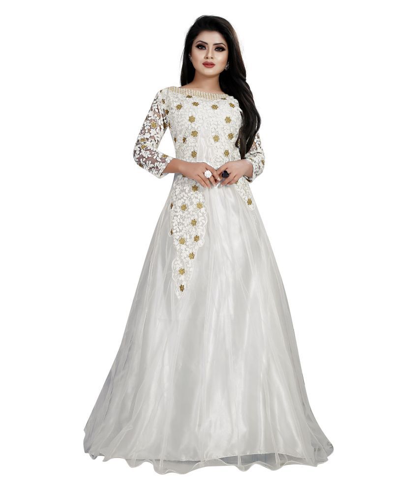     			Aika White Net Ethnic Gown - Single