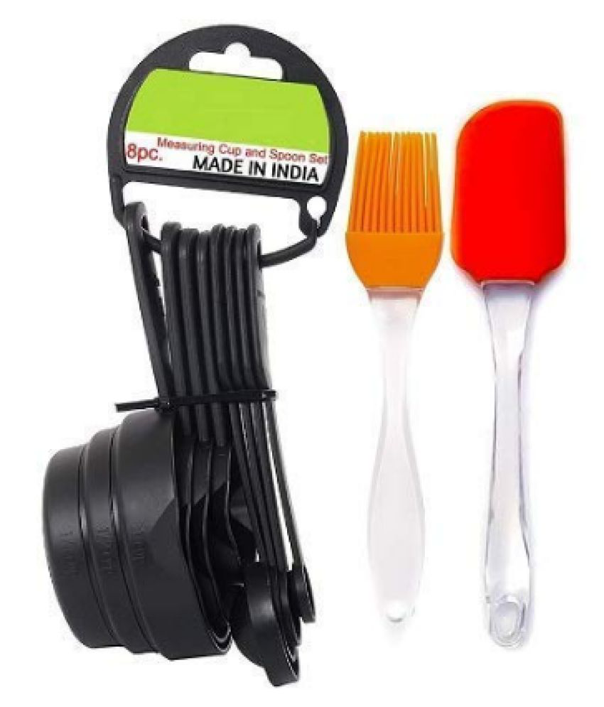     			Blooms Event 8 Pcs Black Measuring Cups and Spoons Set, Silicone  Spatula and Brush Set