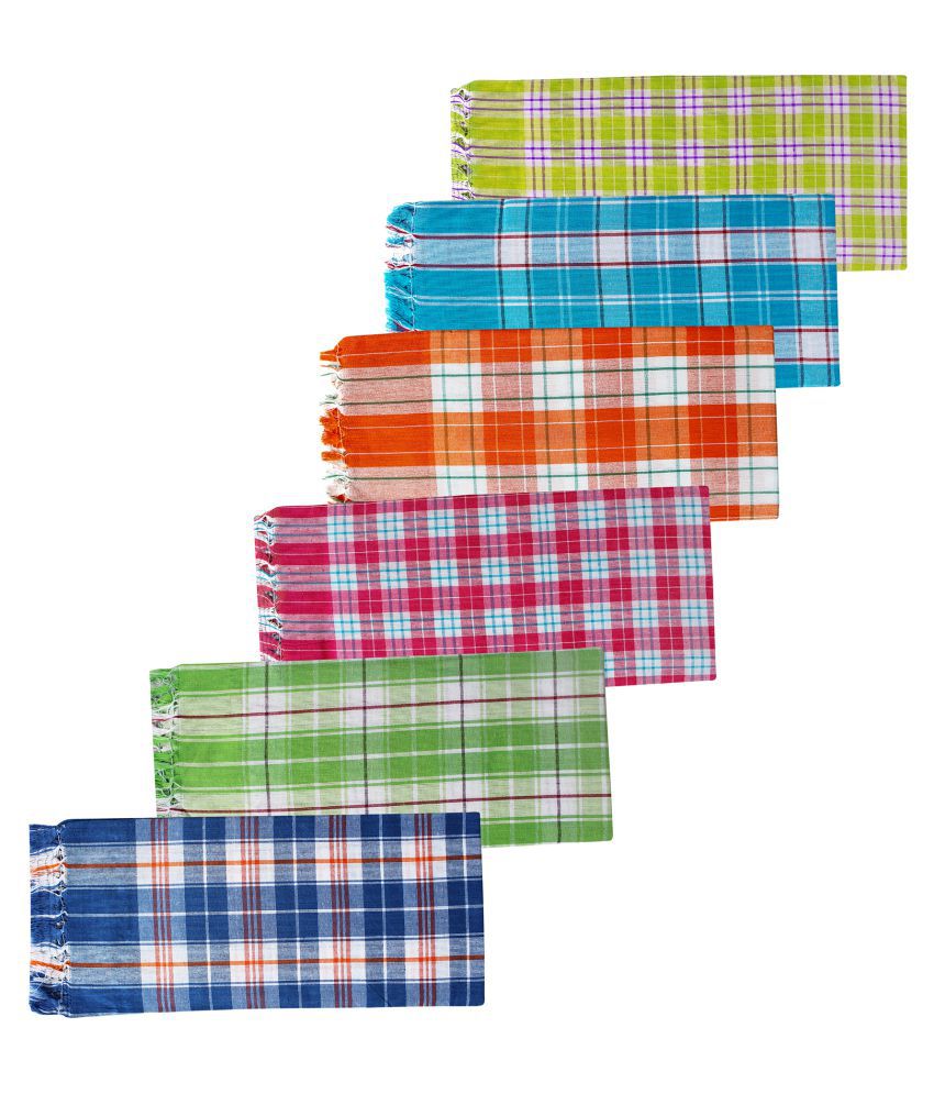     			Feather Green - Multicolor Cotton Checks Bath Towel (Pack of 6)