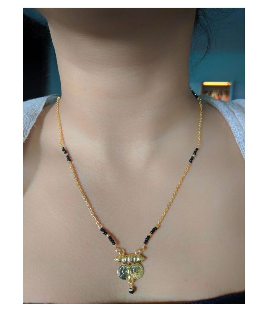     			Jewellery Women's Pride Gold Plated 2 Lakshmi Coin Vati Tanmaniya Pendent Mangalsutra  20-Inches Length Traditional Black Mani (Beads) Single Line Layer Short Chain Necklace