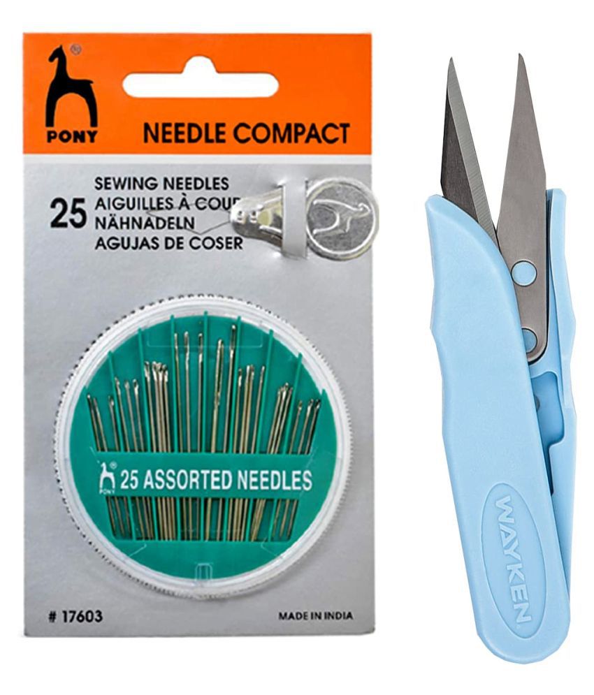     			Shree Shyam™ Pony Hand Sewing Needles for Hemming, Beads Zardosi Embroidery & Jewelry Making- (Standard Size, Multicolour) + WAYKEN Sewing Thread Cutter with Steel Blade, Plastic Handle (1 Piece)