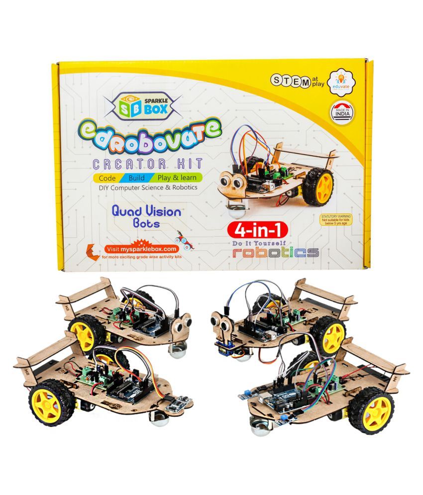 Sparklebox (4 in 1) Quad Vision Bots | Age 10 Years and Above | Science  Robot Toys for Kids |Modular Electronic Circuits | (Line Following+Obstacle  avoiding+Edge avoiding Using+Maze Solving) - Buy Sparklebox (