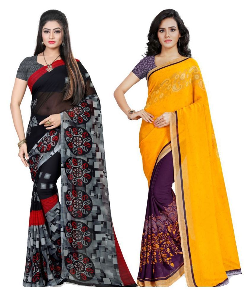     			ANAND SAREES Yellow Georgette Saree - Pack of 2