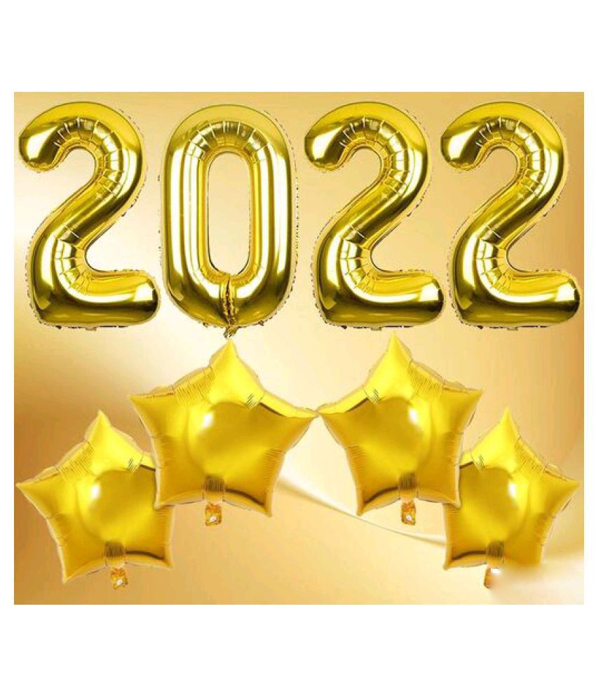     			Kiran Enterprises 2022 Foil Number Golden + 4pcs Golden Foil Star For  Happy New Year Decoration