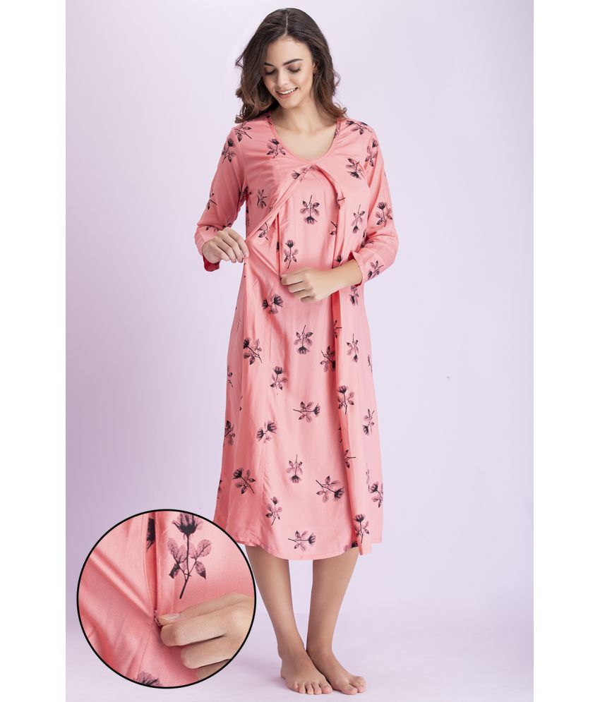     			Clovia Rayon Nighty & Night Gowns - Pink Single