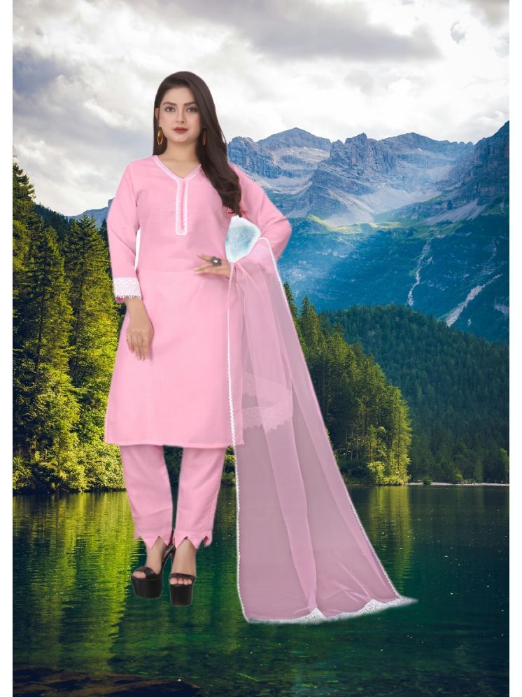     			M Enterprise Cotton Self Design Kurti With Pants Women's Stitched Salwar Suit - Pink ( Pack of 1 )