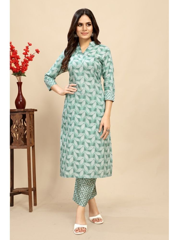     			AWRIYA Cotton Printed Kurti With Pants Women's Stitched Salwar Suit - Blue ( Pack of 1 )