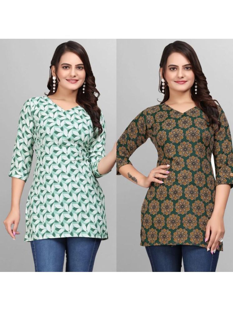     			Devakii Pack of 2 Cotton Blend Printed A-line Women's Kurti - ( Multicolor )