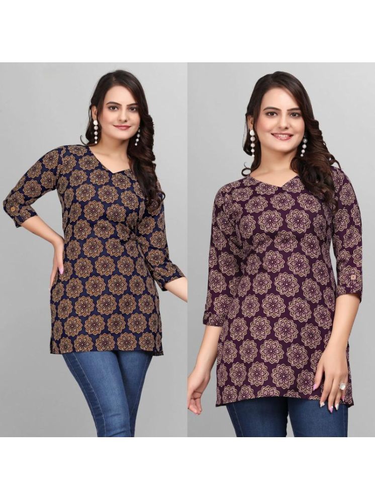     			Devakii Pack of 2 Cotton Blend Printed A-line Women's Kurti - ( Multicolor )