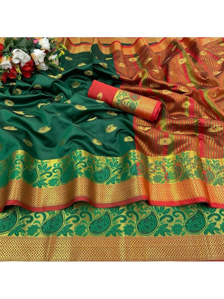     			Kalpana Creation Pack of 1 Cotton Silk Woven Saree With Blouse Piece ( Green )