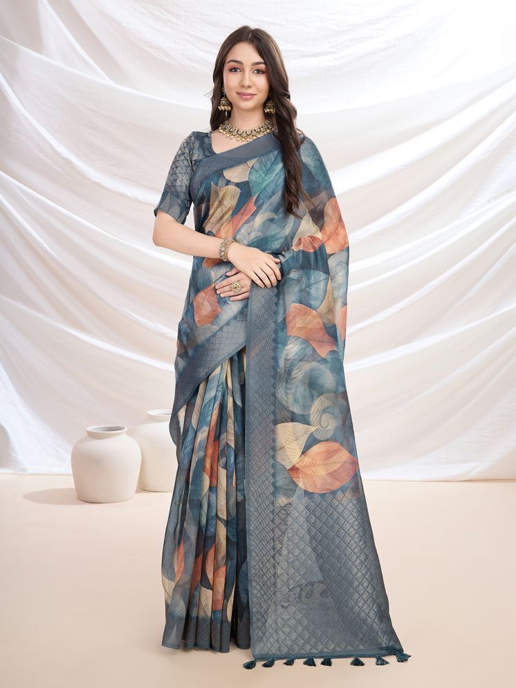     			MANTROTSAV Pack of 1 Cotton Blend Printed Saree With Blouse Piece ( Rama )