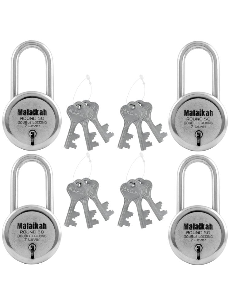     			Malaikah Round 50mm Long Shackle Double Locking 7 Lever Comes With 3 Keys Pack Of 4