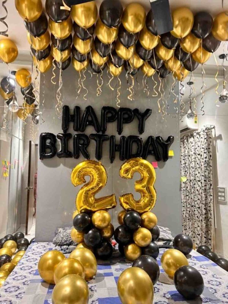     			PartyBooms Happy BIrthday Black Foil, 23 Number Gold Foil, 20 Gold & 20 Black Balloons Pack of 43