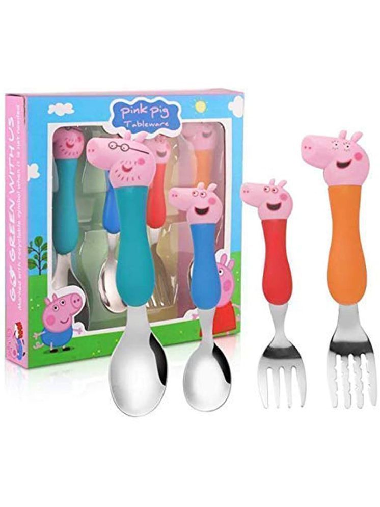     			S.S.B Pink Peppa Pig Family Cartoon Theme Stainless Steel Spoon & Fork Set for Kids-Baby Feeding Spoon and Fork Set (Multicolor,Pack of 1)