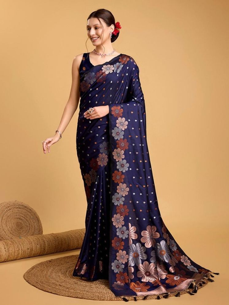     			Sanjana Silks Pack of 1 Jacquard Printed Saree With Blouse Piece ( Navy Blue )